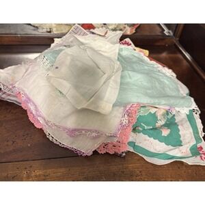 40 Antique - Vintage Cotton & Mixes Mixed Lot Hankies Handkerchiefs Piece Set